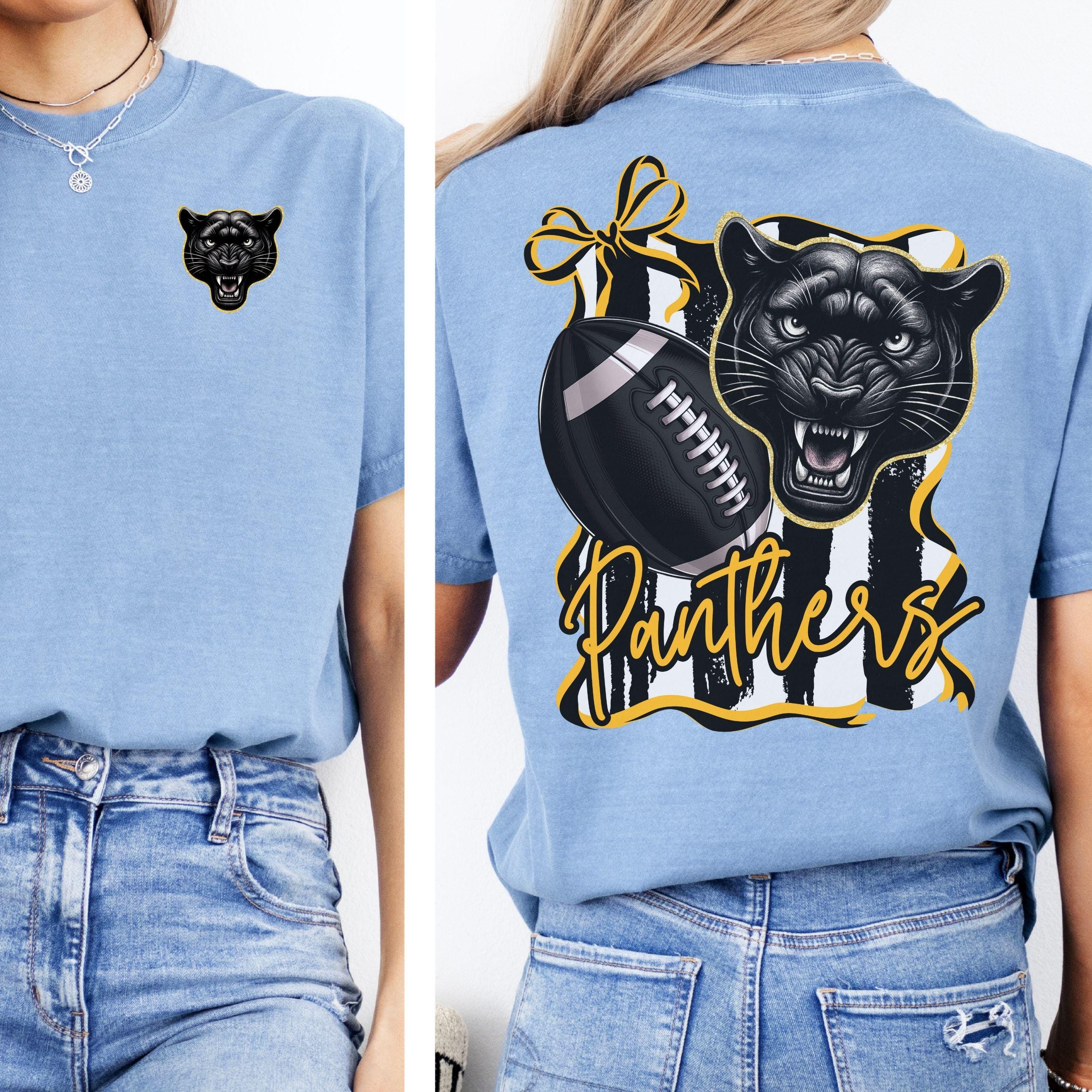 Panthers Coquette Bow Stripe Design Football PNG Black Gold