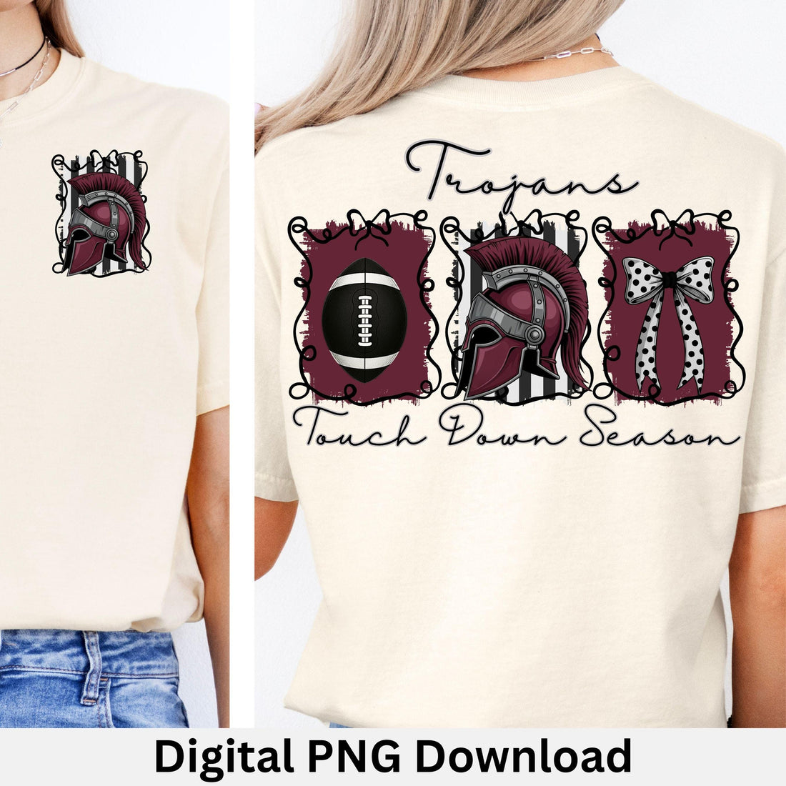 Trojans Coquette Bow Touch Down Season Football PNG