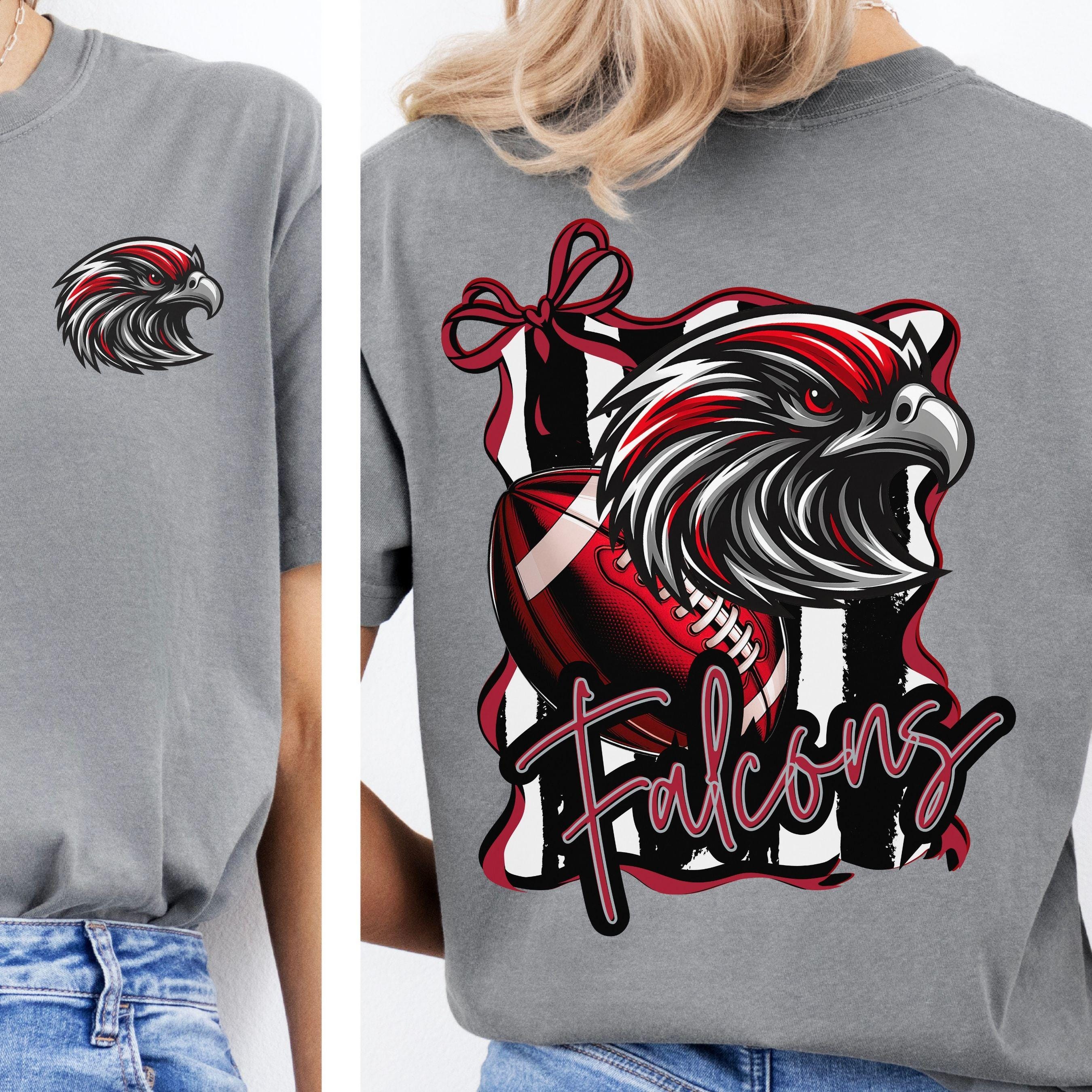 Falcons Red & Black Trendy Coquette Bow & Stripe Design Game Day PNG
