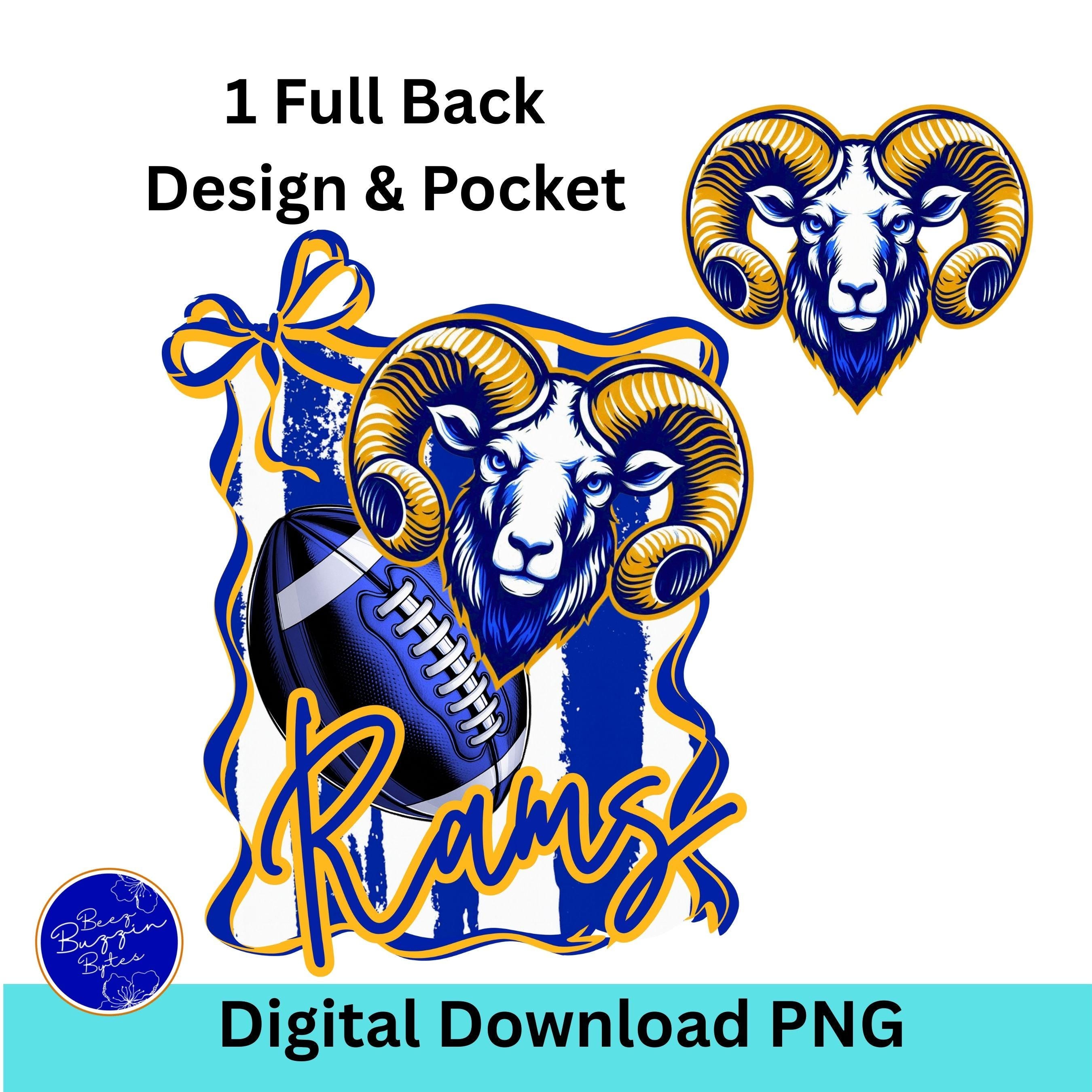 Rams Coquette Bow Stripe Design PNG Blue Gold