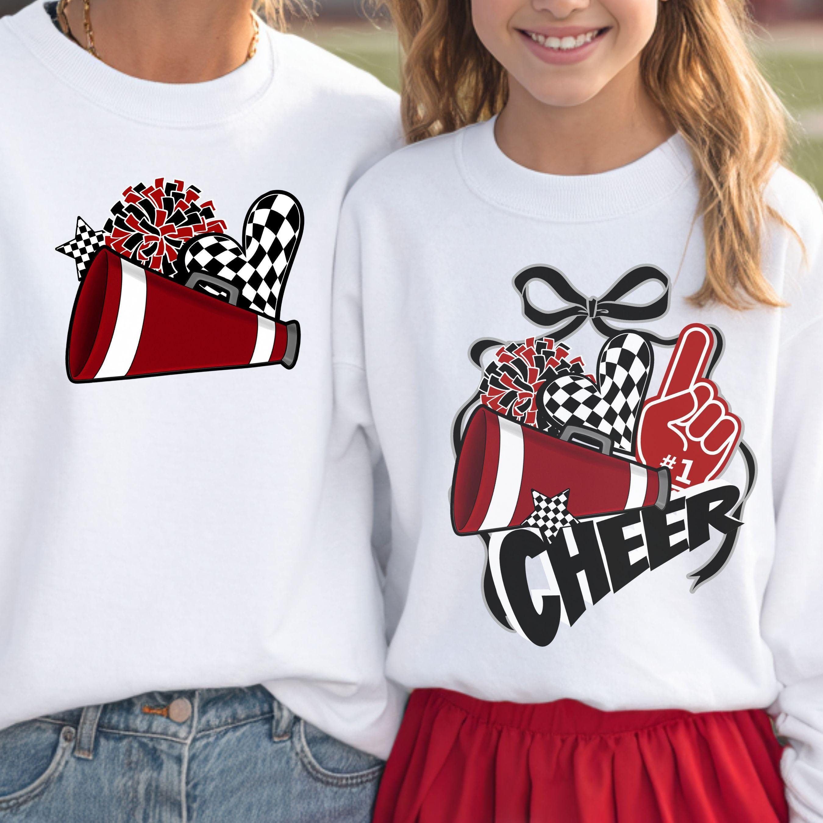 Cheer Spirit Black & Maroon Coquette Bow PomPom Design PNG