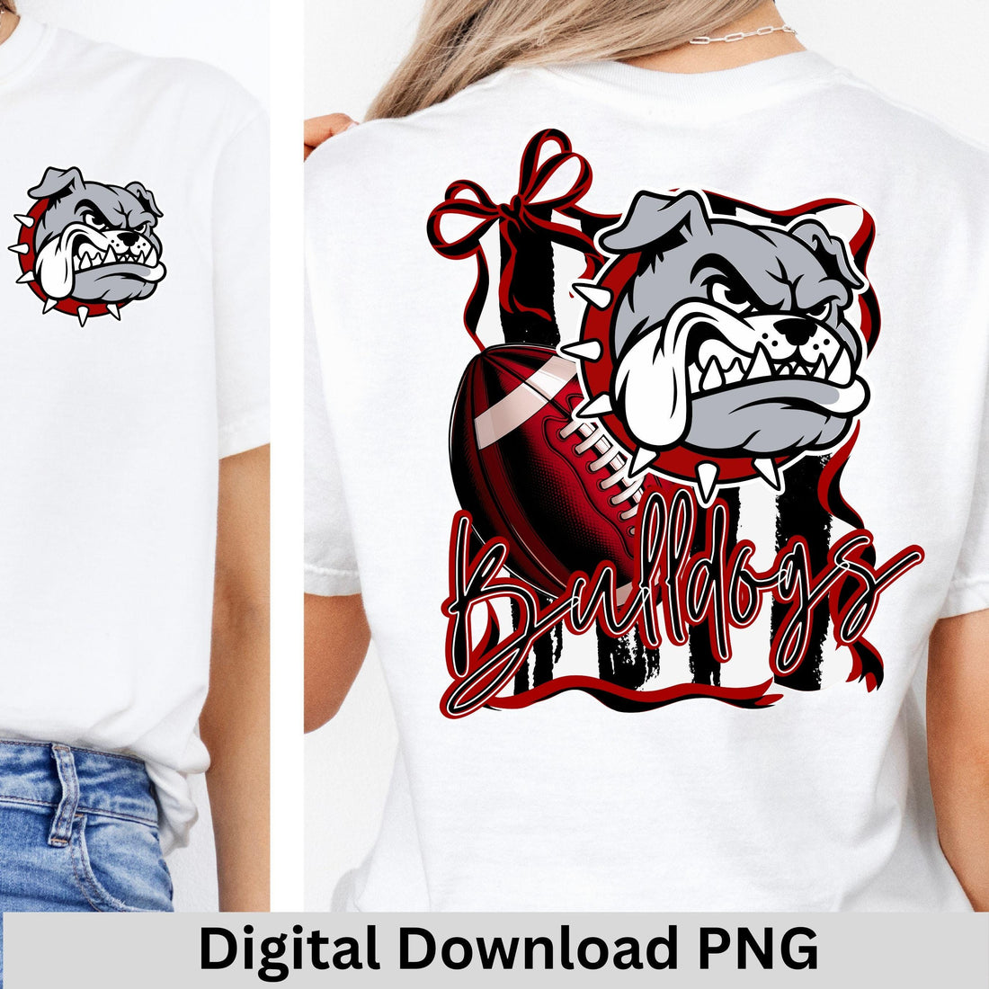Bulldogs Red Black Coquette Stripe Football PNG