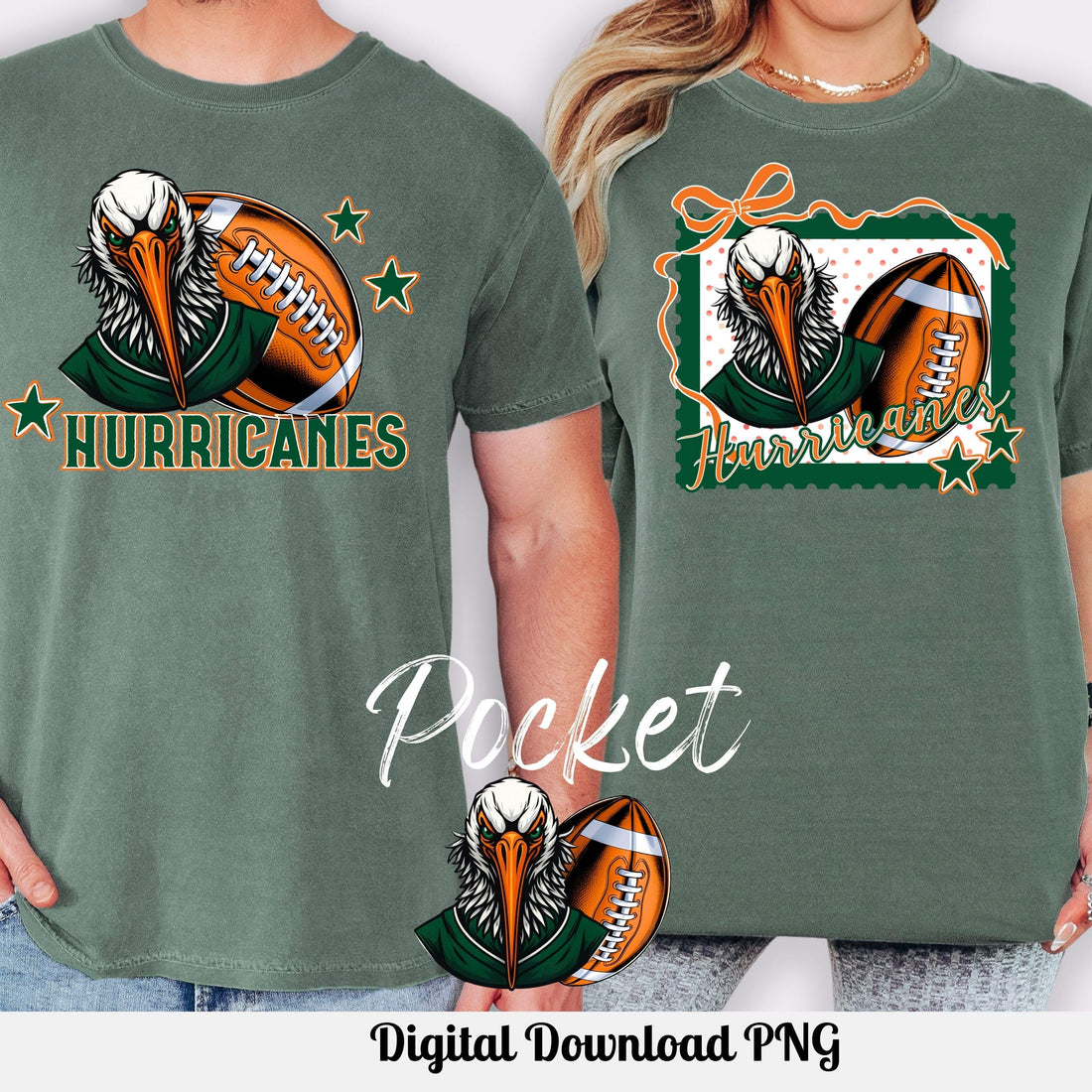 Hurricanes Trendy Stamp Coquette Bow Football PNG Green Orange