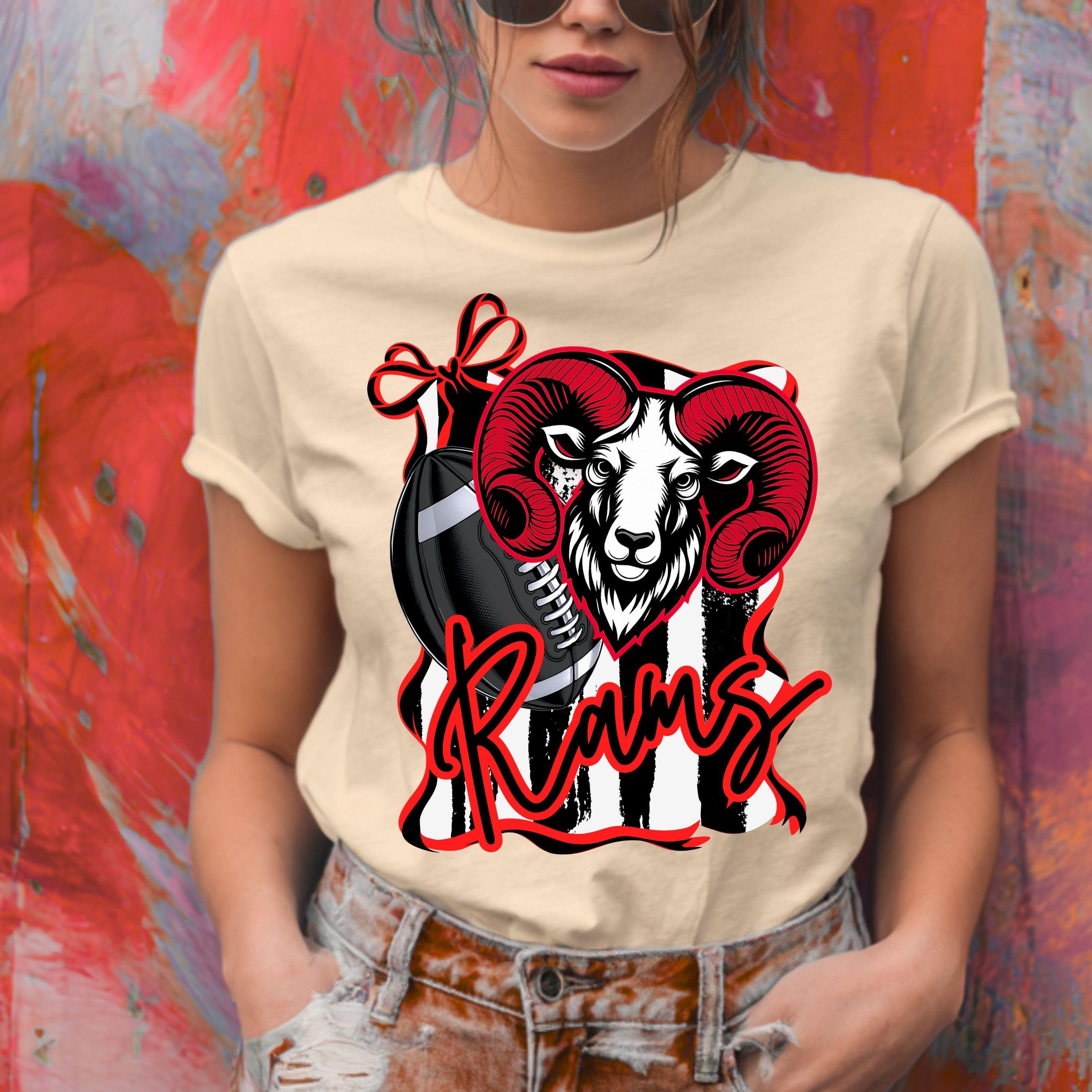 Rams Coquette Bow Stripe Design Football PNG Red Black