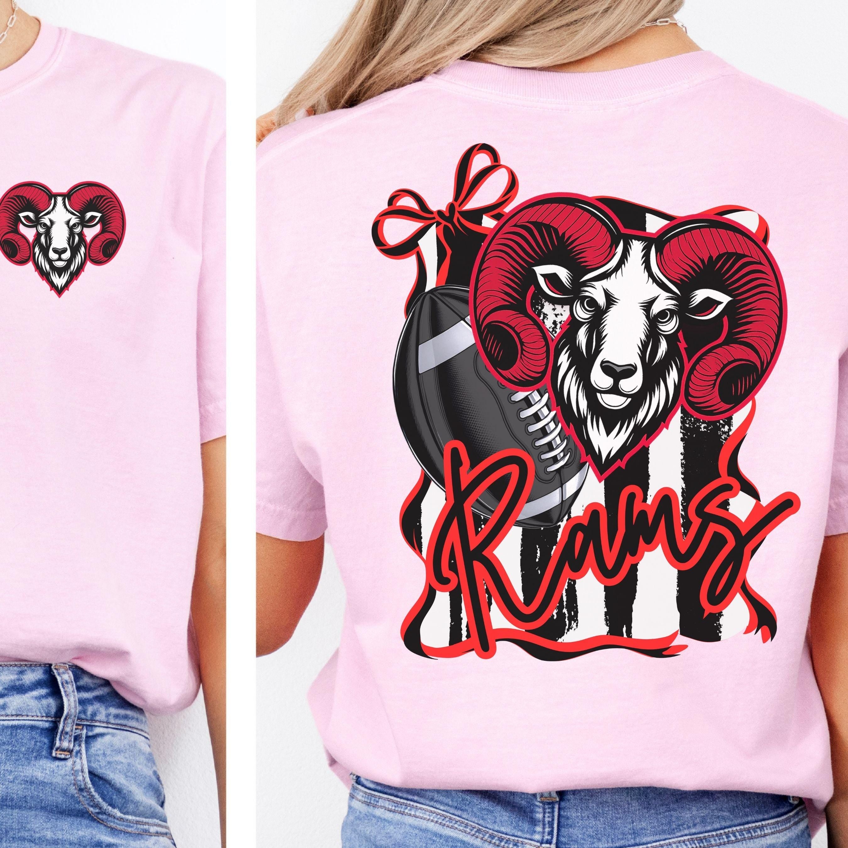Rams Coquette Bow Stripe Design Football PNG Red Black