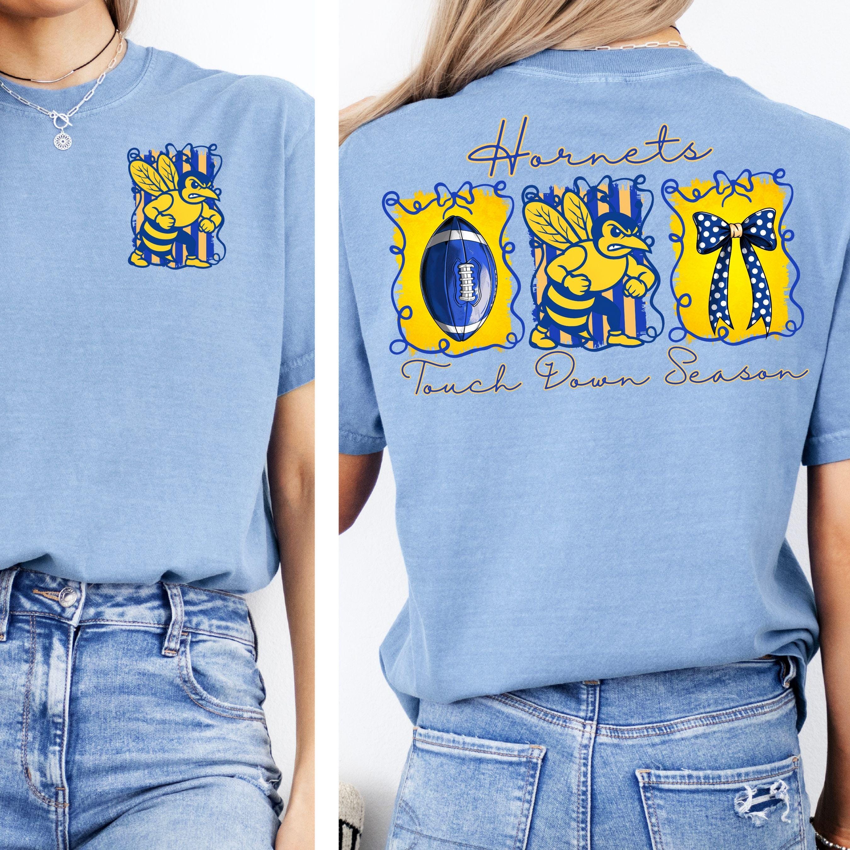 Hornets Blue Yellow Coquette Bow Football Touch Down Season PNG