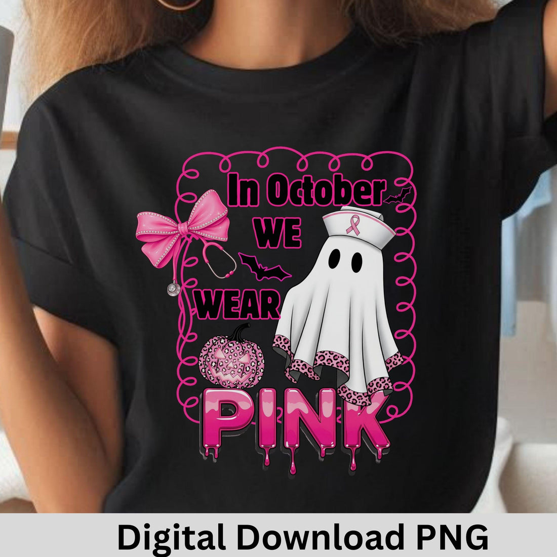 Pink Ghost Nurse Pink Ribbon Awareness PNG