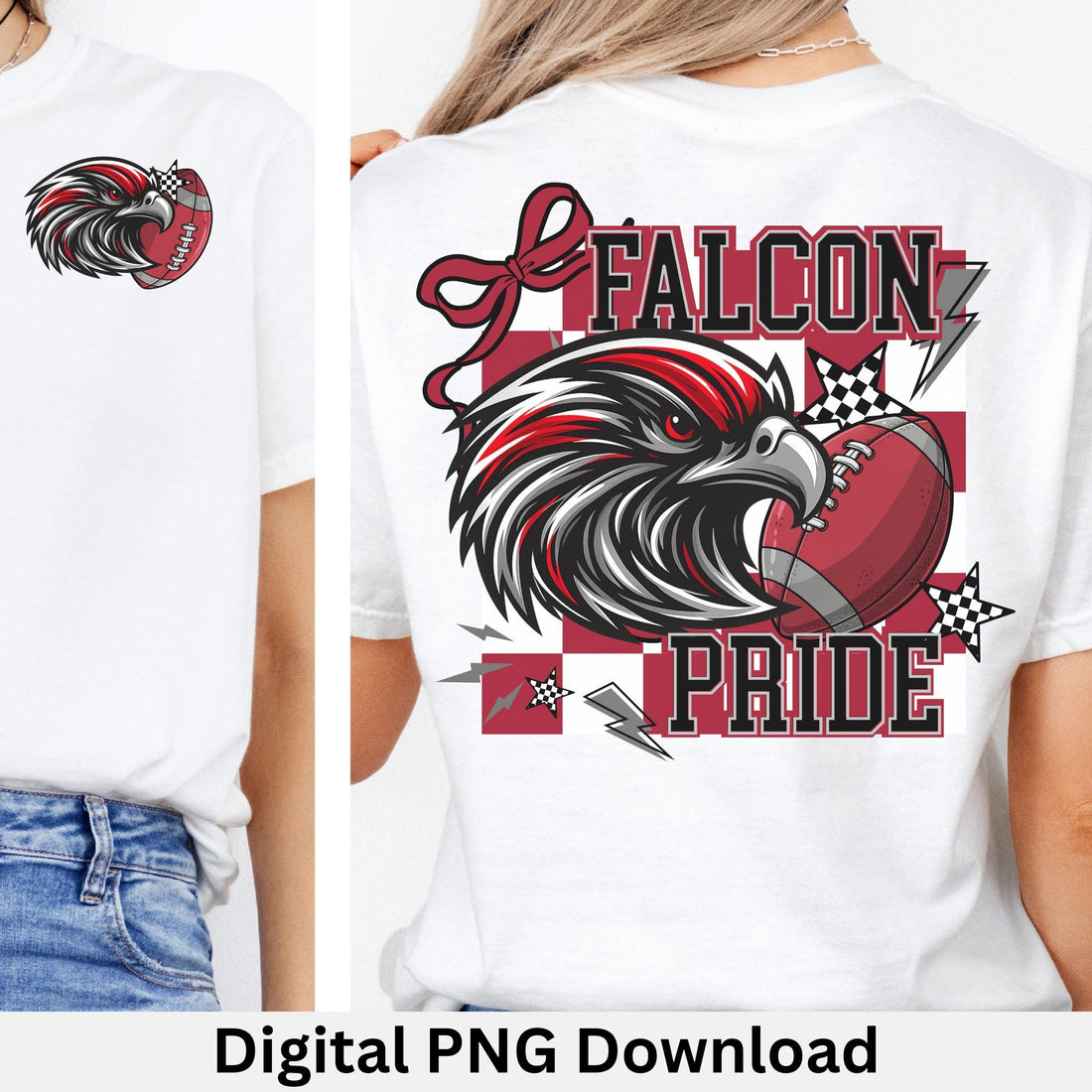 Falcons Red Black Coquette Bow -Trendy Checker Design PNG