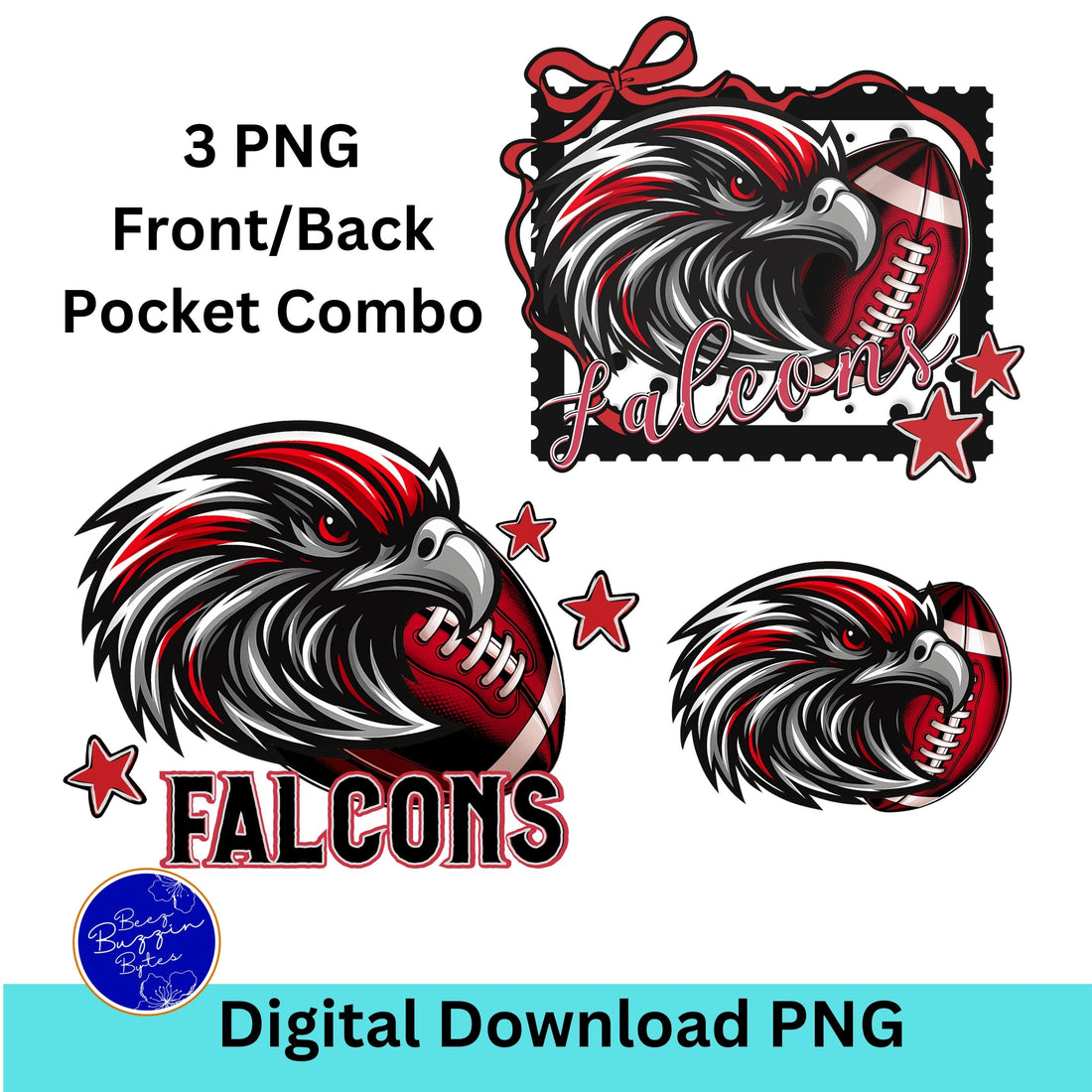 Falcons Trendy Stamp Coquette Bow Football PNG Red Black Matching Set