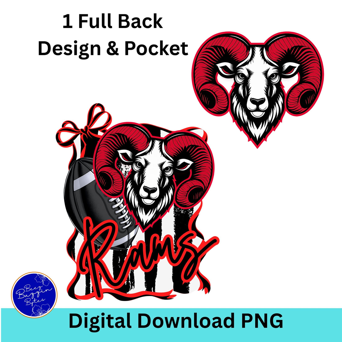 Rams Coquette Bow Stripe Design Football PNG Red Black