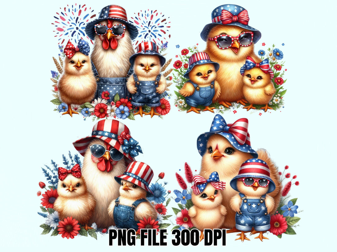Cute Patriotic Cool Chickens PNG,