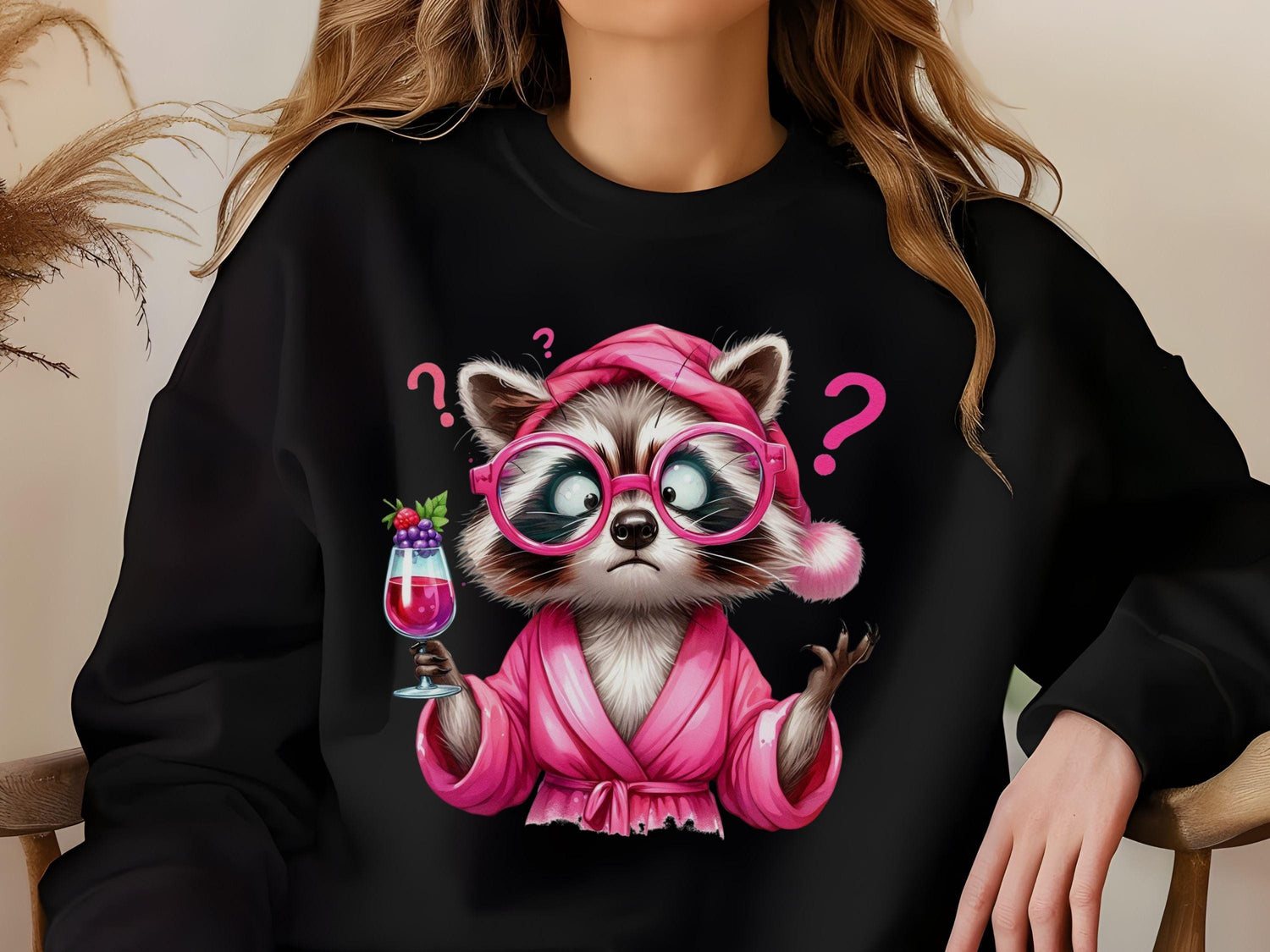Funny  Wacky Raccoon Wine PNG,