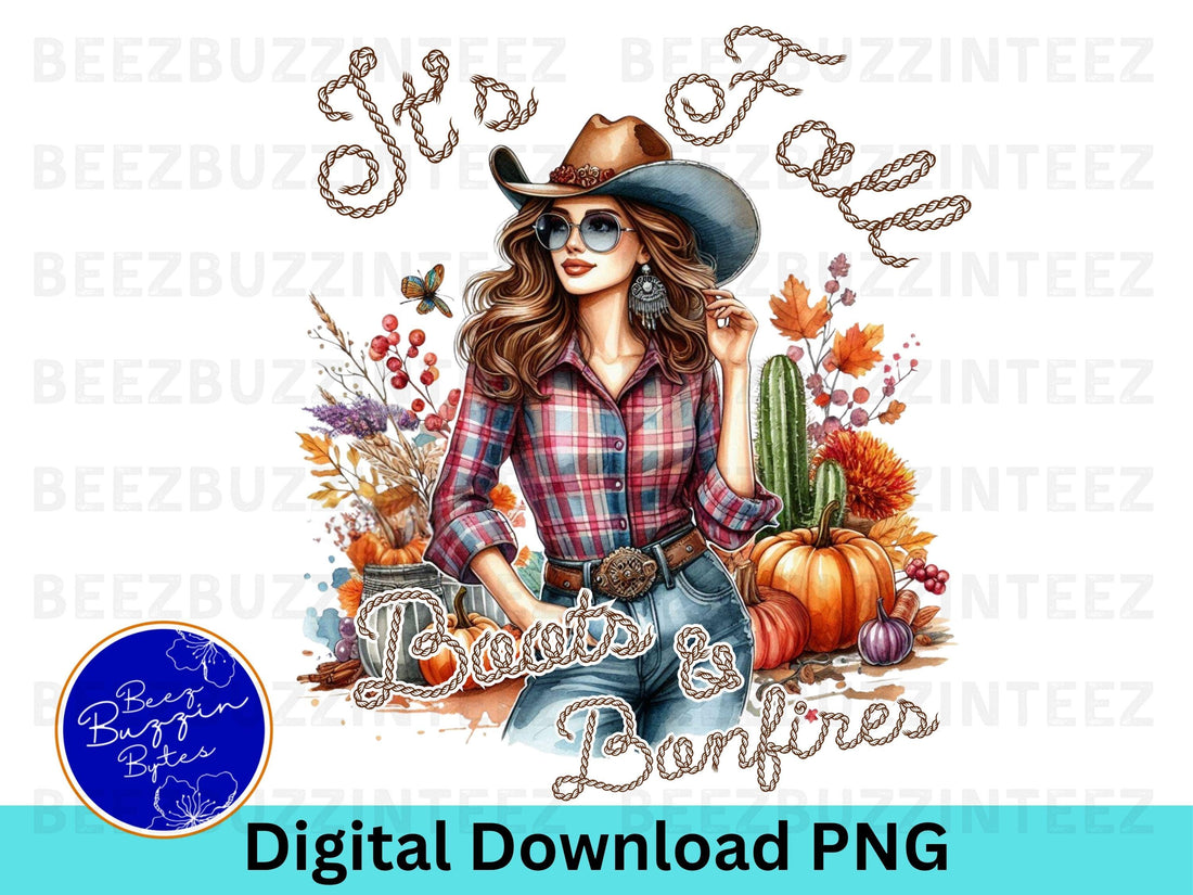 Its Fall Boots & Bonfires Western Girl PNG