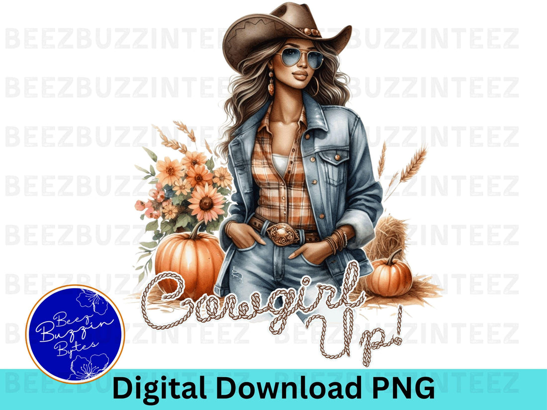 Cowgirl Up Fall Retro Western Cool Melanin Girl PNG,