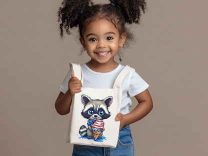 Cute Patriotic Raccoon Holding Ice Cream PNG