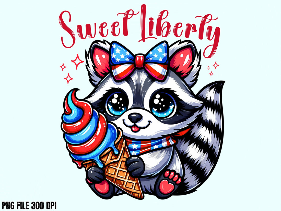 Cute Patriotic Racoon  Ice Cream Animal 2  PNG