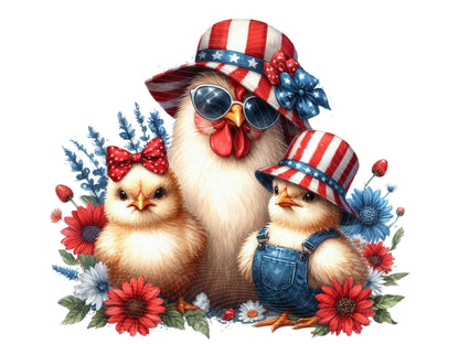 Cute Patriotic Cool Chickens PNG,