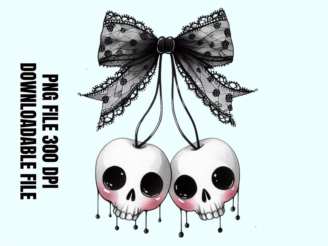 Gothic Skull Cherry Clipart Bow PNG