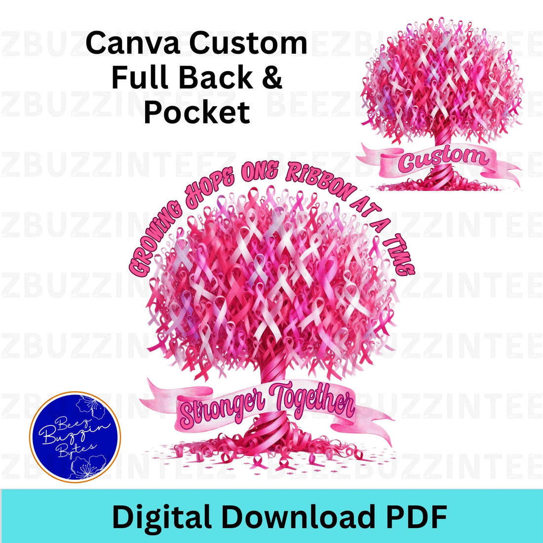 Custom Breast Cancer Awareness Tree Ribbon Canva Editable PDF Link