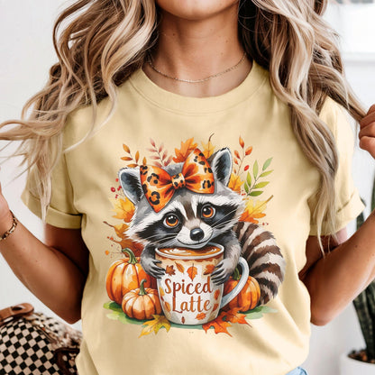 Cute Raccoon Coquette Bow Hugging Spiced Latte Fall Inspired PNG