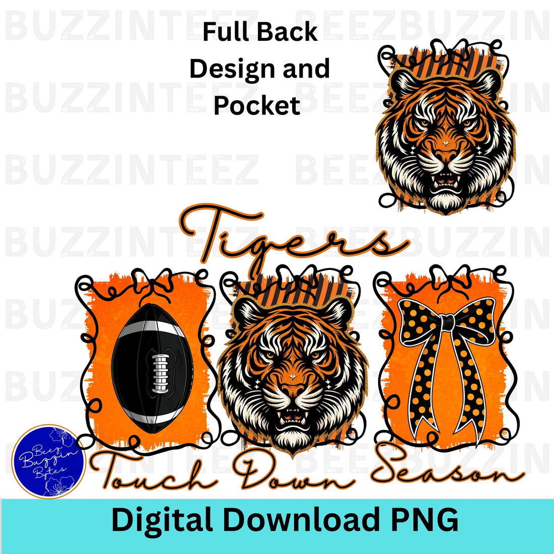 Tigers Coquette Bow Touch Down Season Football PNG  Black Orange