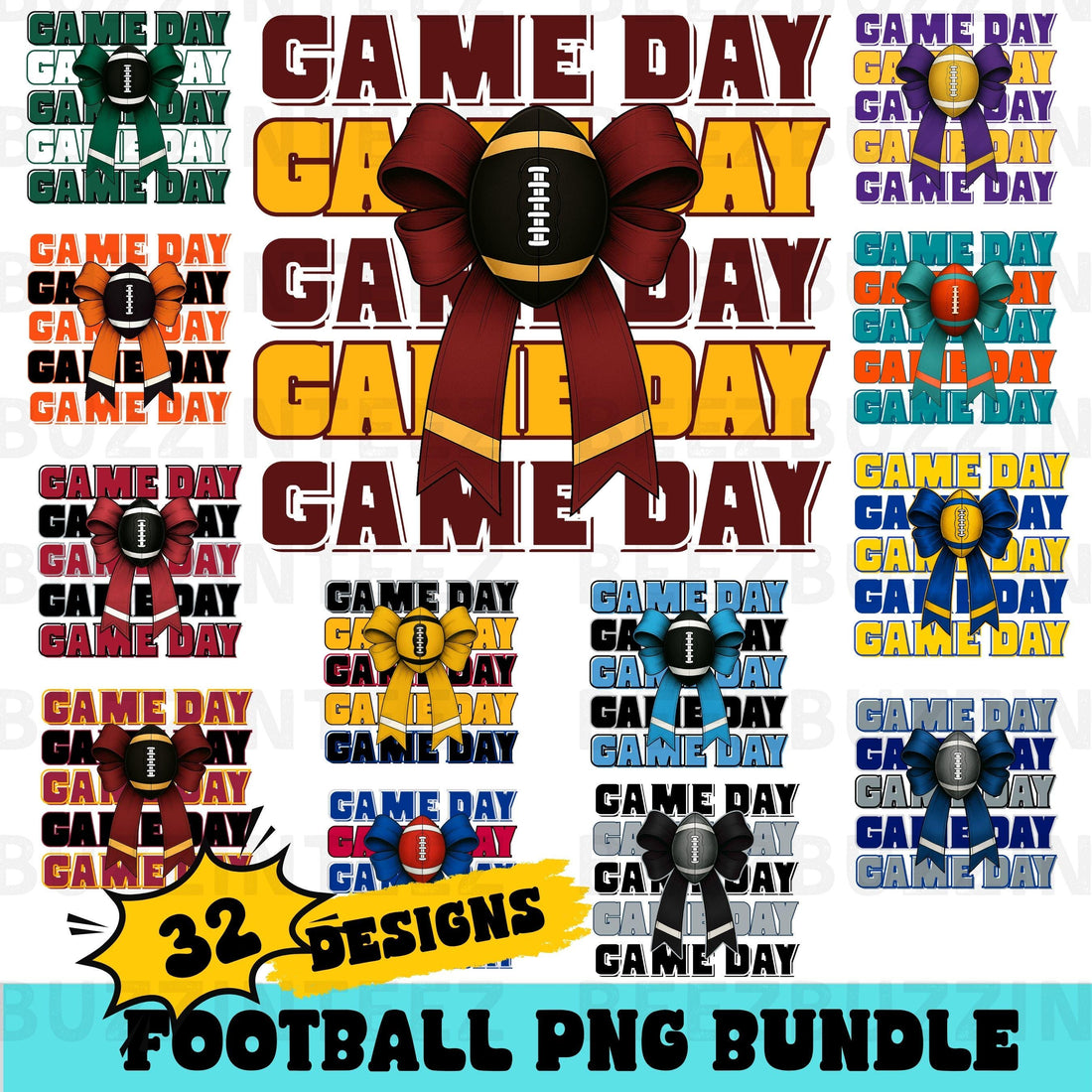 Game Day Football Bow 32 Bundle PNG