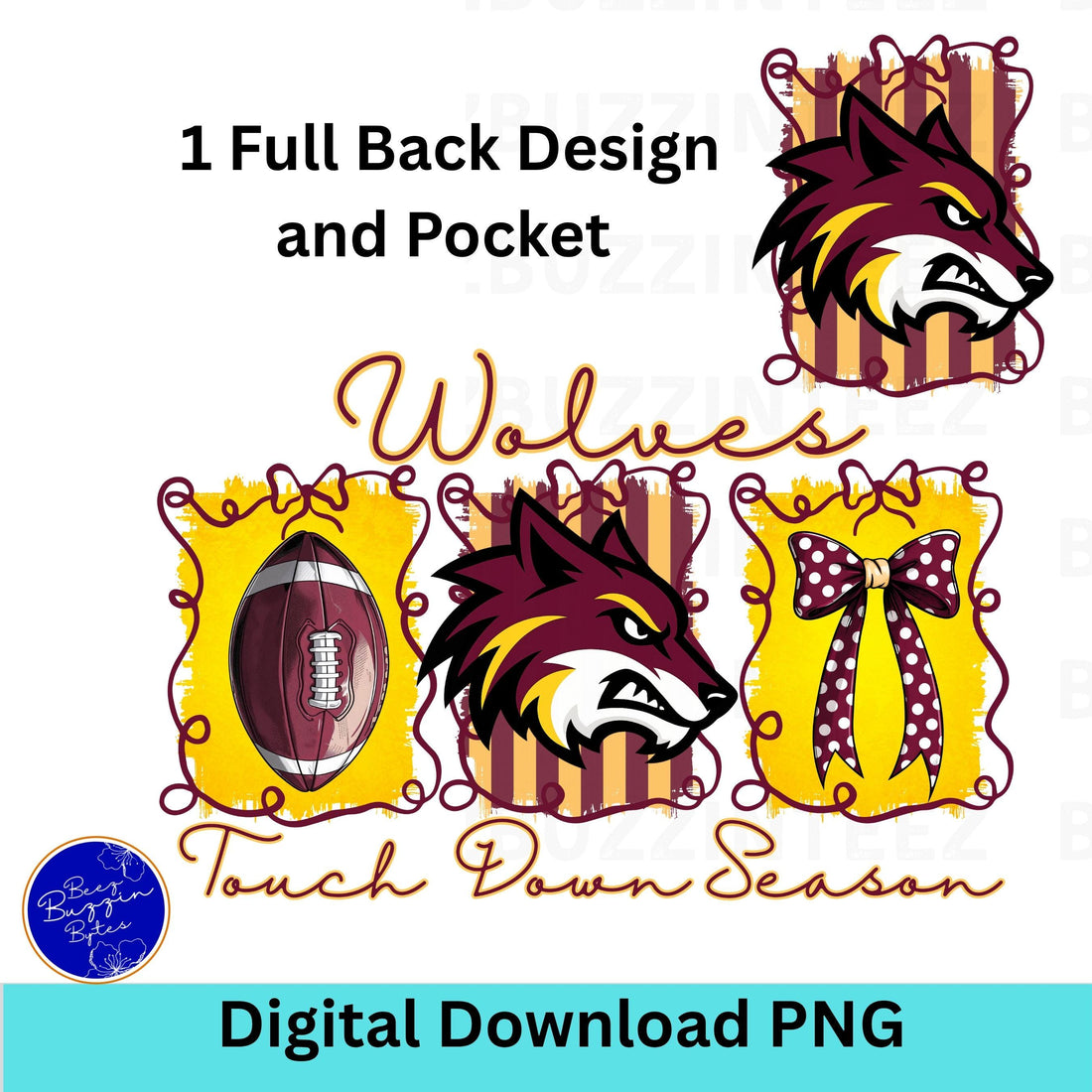 Wolves Coquette Bow Touch Down Season PNG