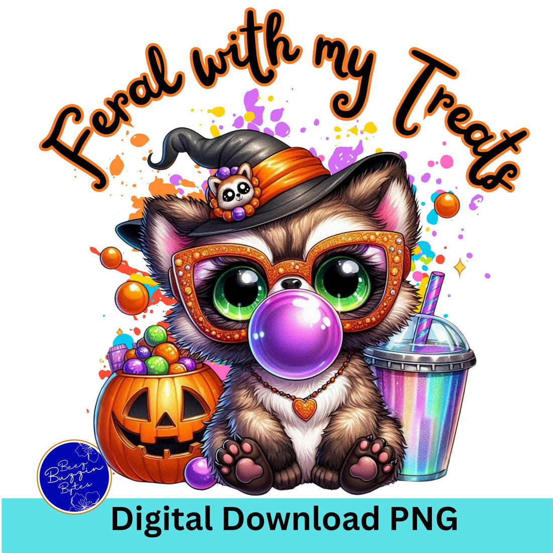 Feral With My Treats, Cute Halloween Raccoon PNG