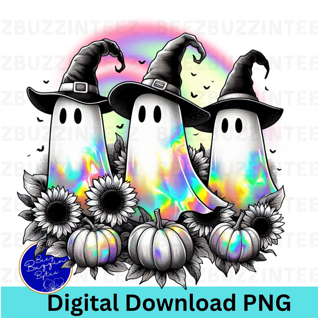 Holographic 3 Halloween Ghost PNG