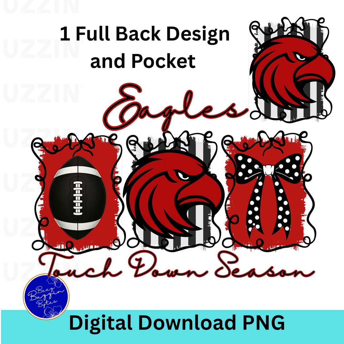 Eagles Red Black Coquette Bow Football Touch Down Season PNG