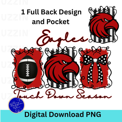 Eagles Red Black Coquette Bow Football Touch Down Season PNG
