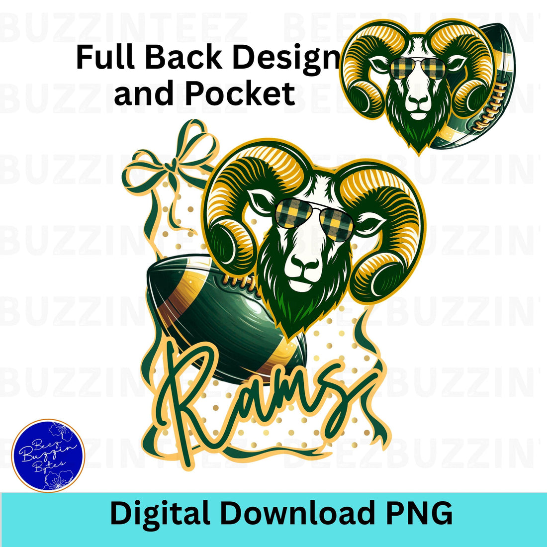 Rams Cool Coquette Bow Polka Dot  Design PNG