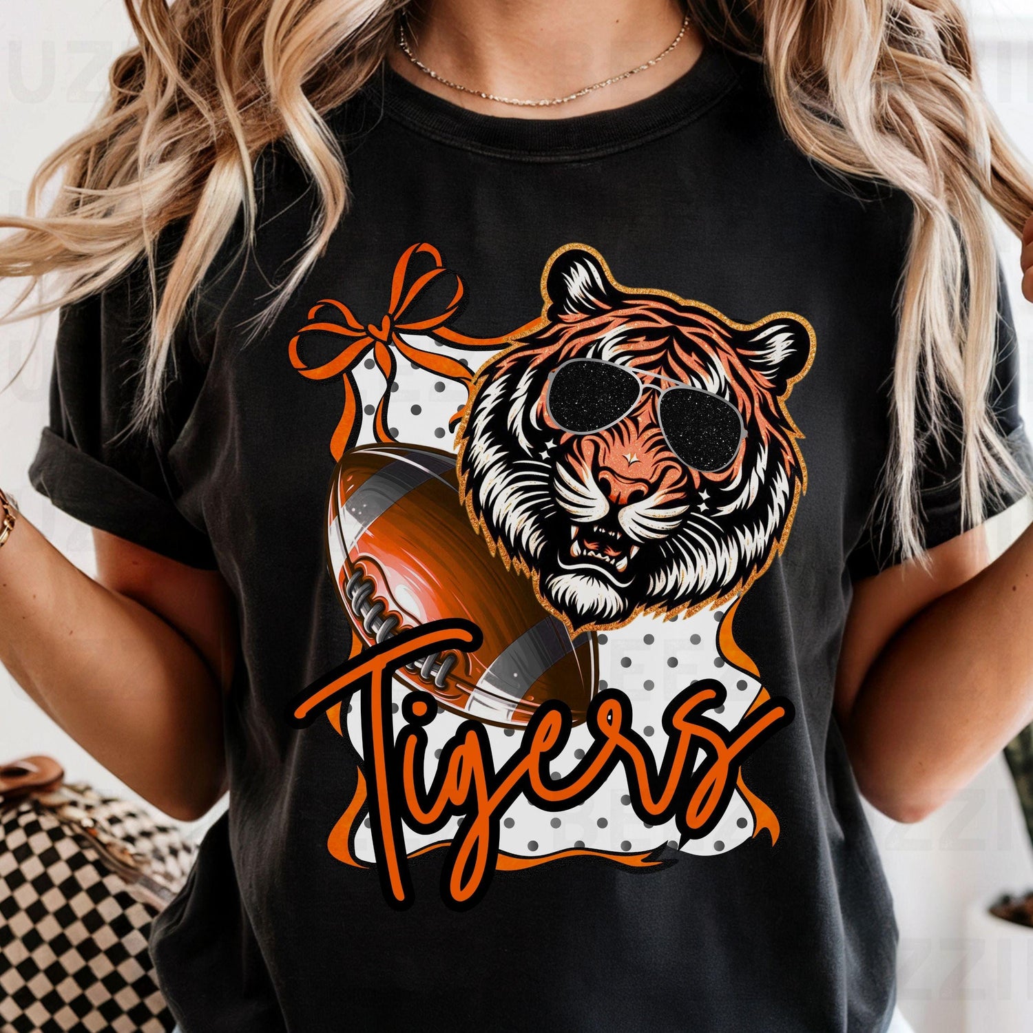 Tigers Cool Coquette Bow Sunglass PNG Black Orange