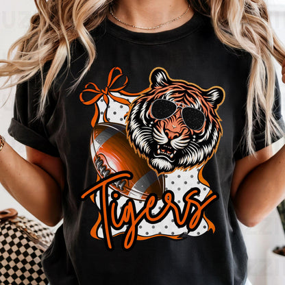 Tigers Cool Coquette Bow Sunglass PNG Black Orange