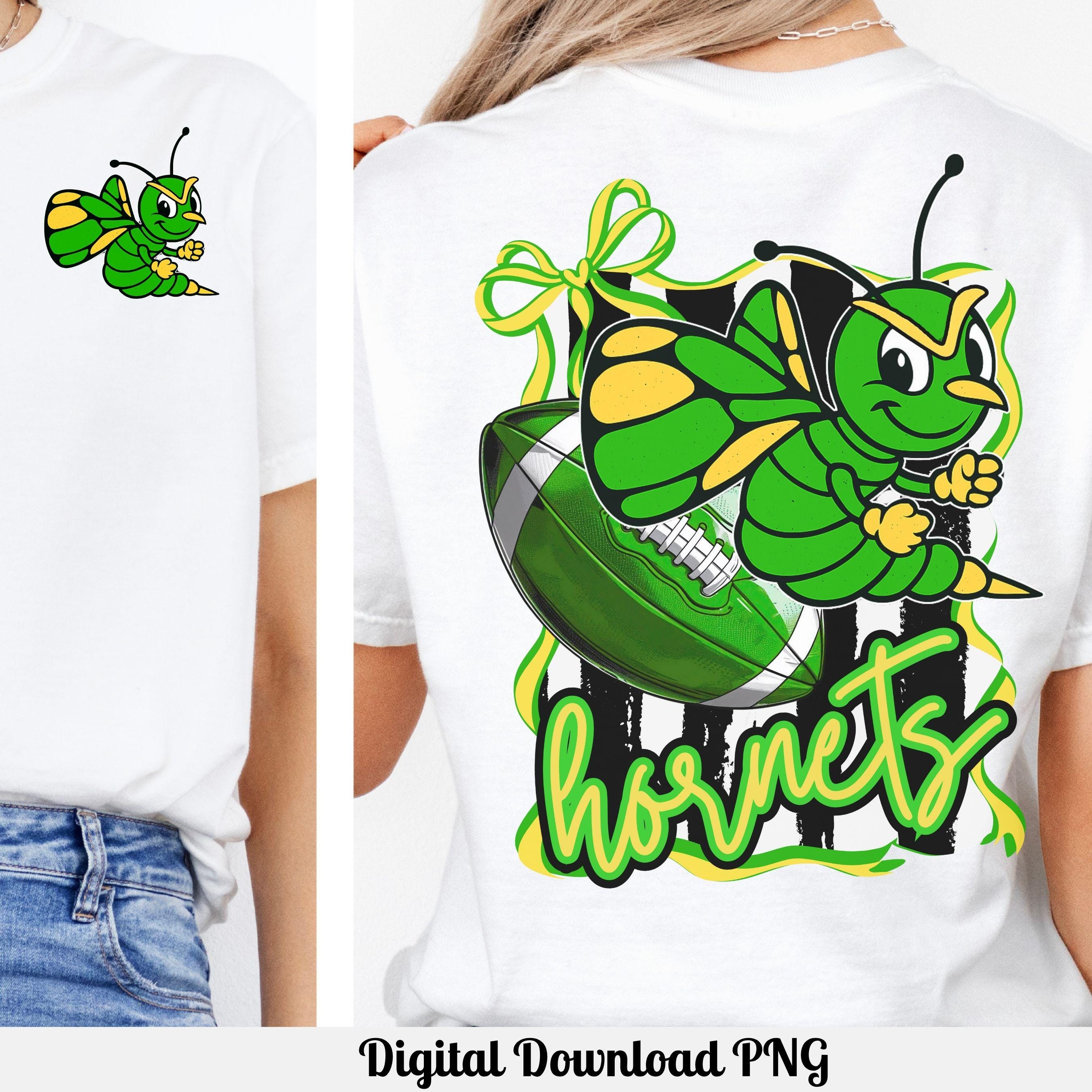 Hornets Green Yellow  Trendy Coquette Bow &amp; Stripe Design Game Day PNG
