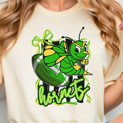 Hornets Green Yellow  Trendy Coquette Bow &amp; Stripe Design Game Day PNG