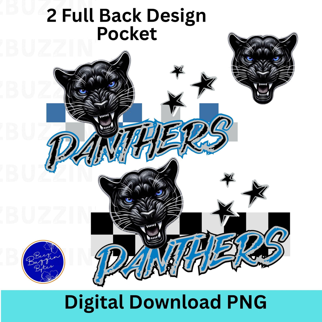 Panthers Trendy Checker Design With Star Elements PNG
