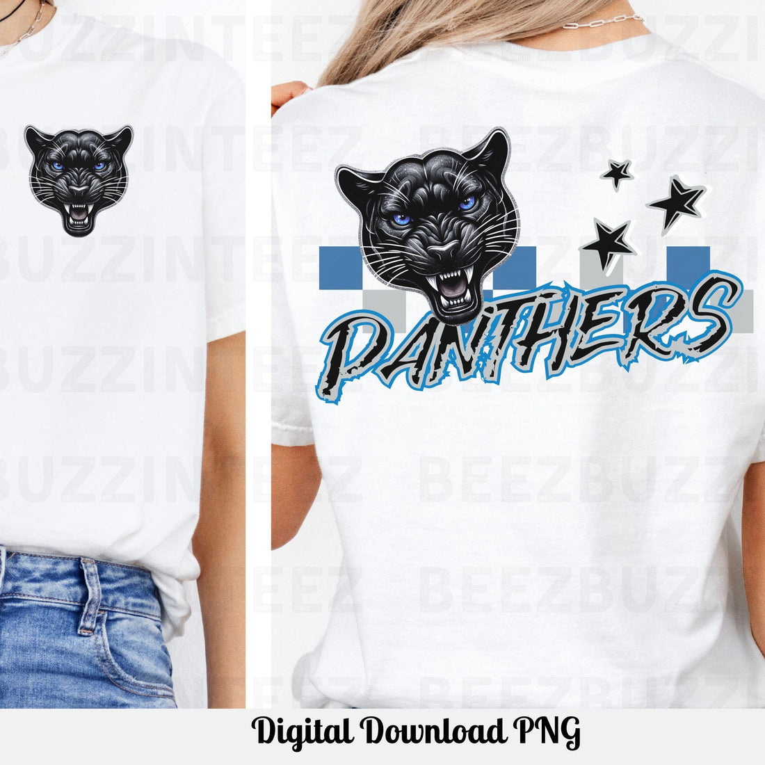Panthers Trendy Checker Design With Star Elements PNG
