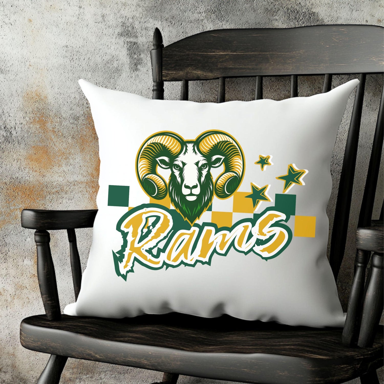 Rams Trendy Checker Design With Star Elements PNG Green Gold