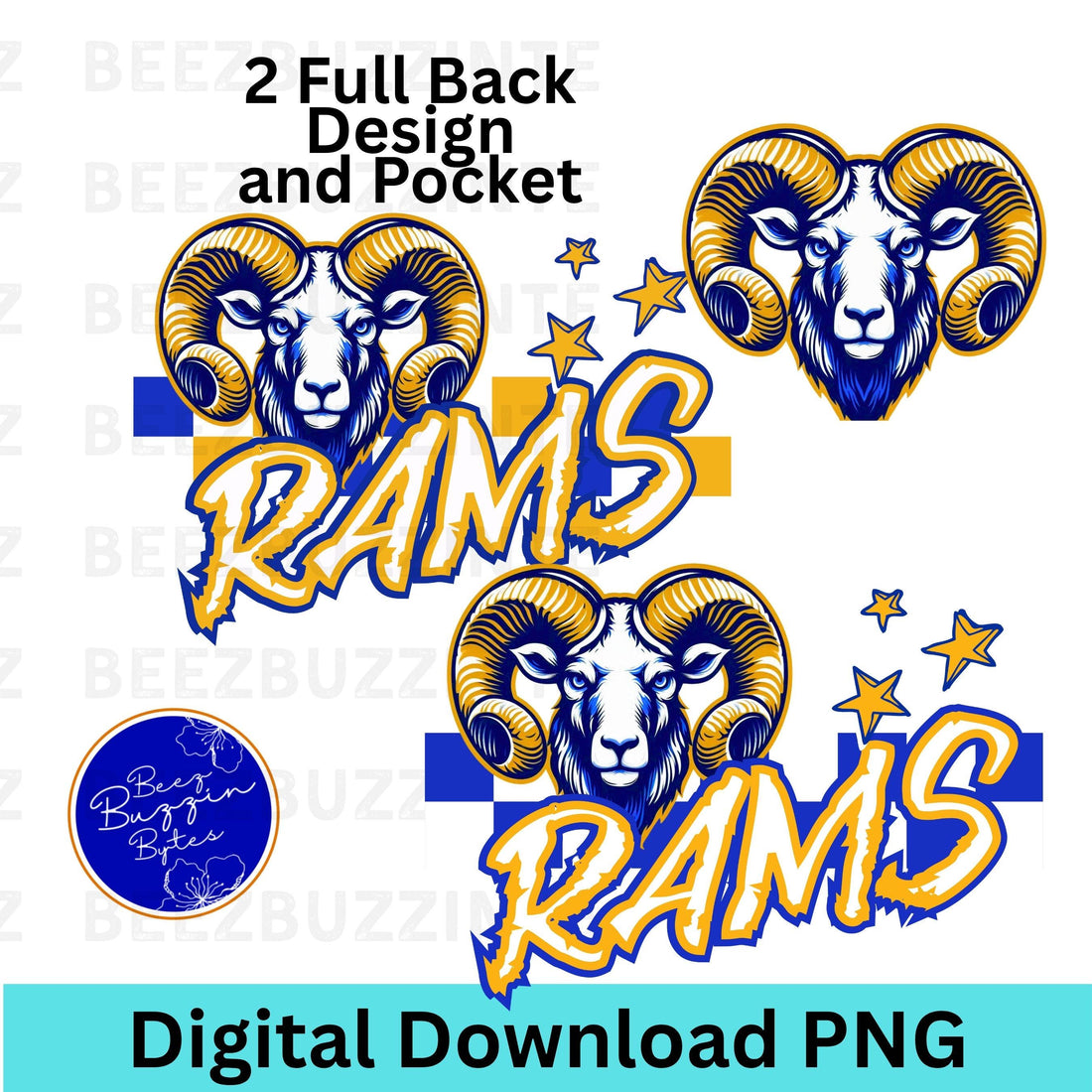 Rams Trendy Checker Design With Star Elements PNG