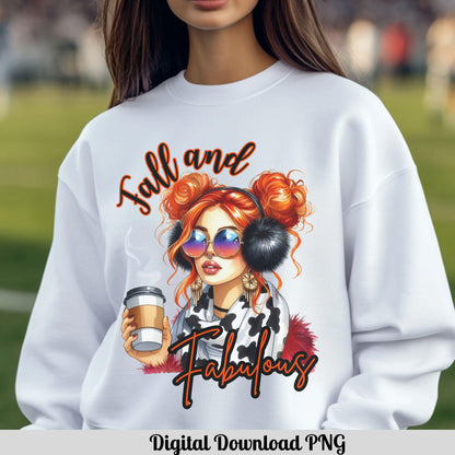 Fall and Fabulous Coffee  Girl PNG