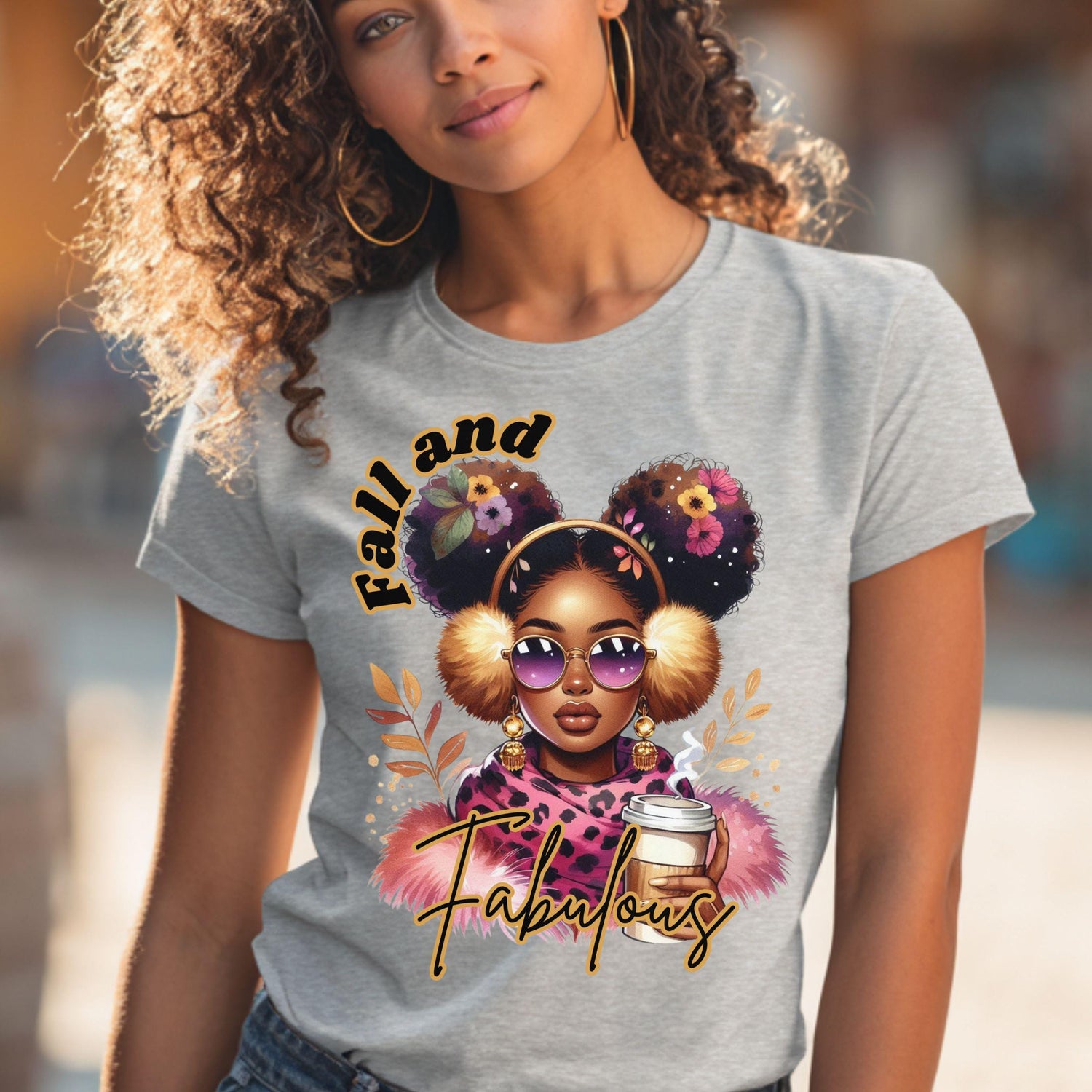 Fall and Fabulous Melanin Coffee Girl PNG