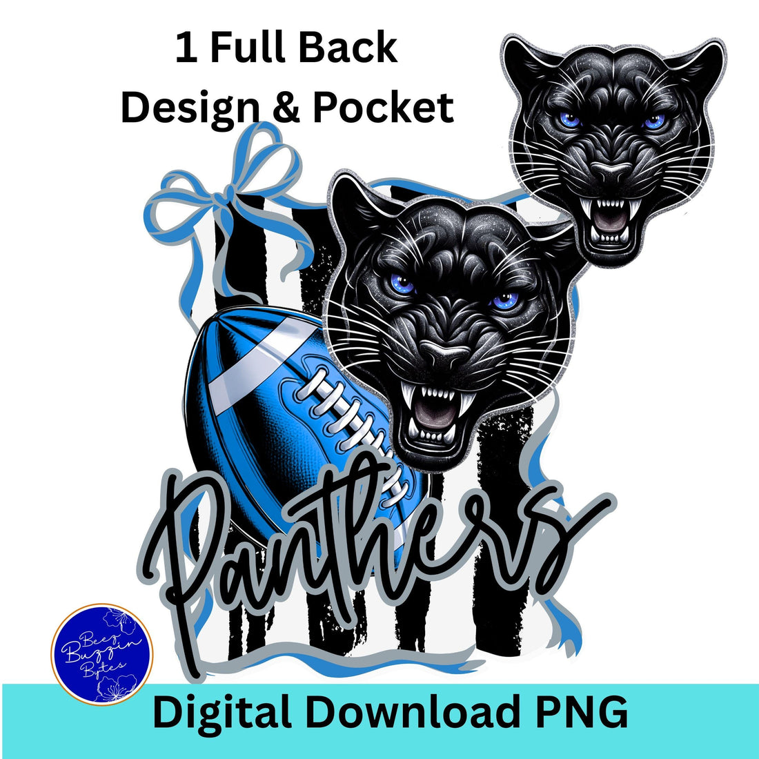 Panthers Coquette Stripe Design Football PNG