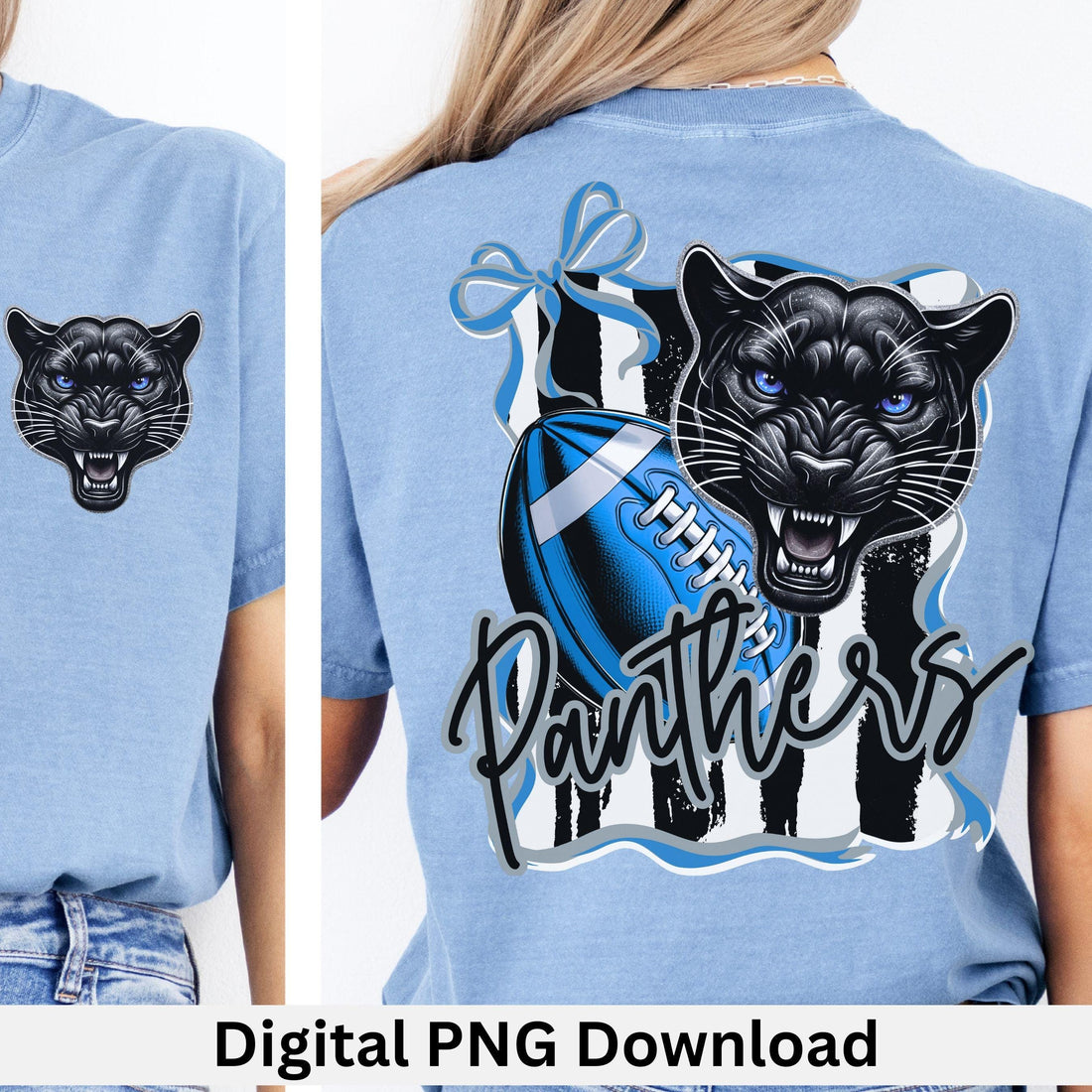 Panthers Coquette Stripe Design Football PNG