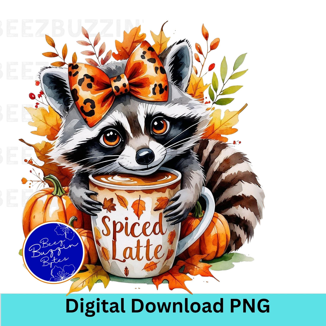 Cute Raccoon Coquette Bow Hugging Spiced Latte Fall Inspired PNG