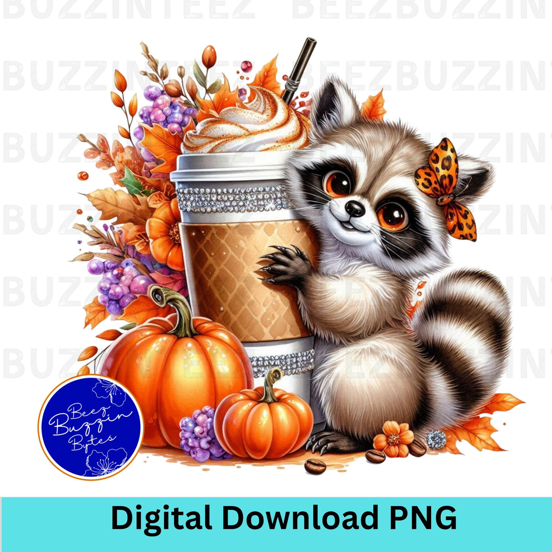 Cute Raccoon Holding A Latte Coffee PNG