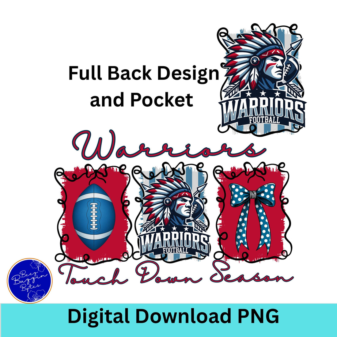 Warriors Football Coquette Bow Touch Down Season PNG