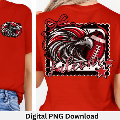 Falcons Trendy Stamp Coquette Bow Football PNG Red Black Matching Set