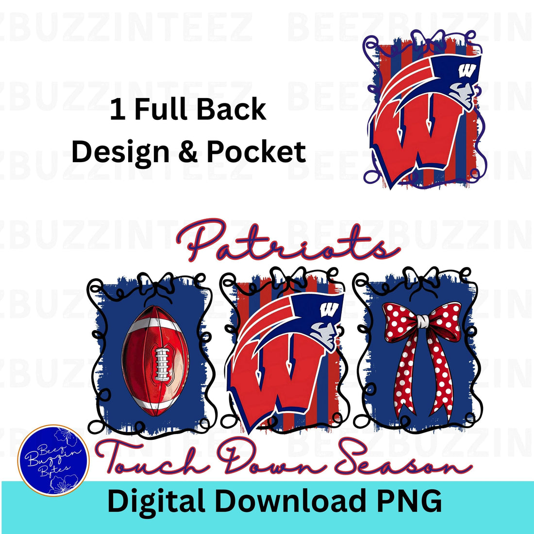 Patriots Coquette Bow Touch Down Season Football PNG Westover