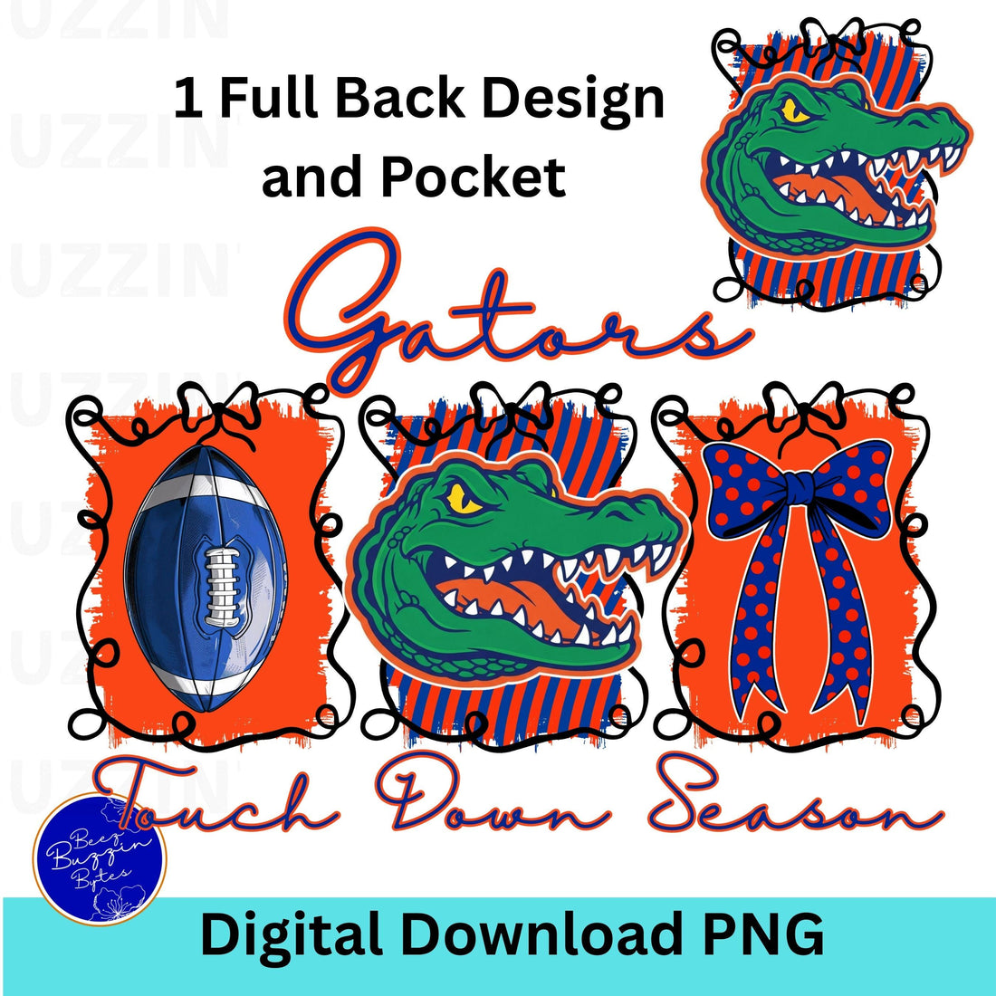 Gators Blue Orange Coquette Bow Football Touch Down Season PNG